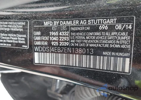 2014 Mercedes-Benz Cla 250 from USA, damaged, VIN WDDSJ4EB7EN138013